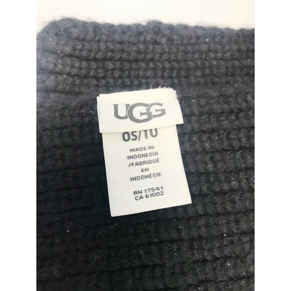 Ugg Scarf Womens OS Black Wool Blend Chunky Knit Cozy Winter Logo 76 X 8 Inches - Picture 6 of 7